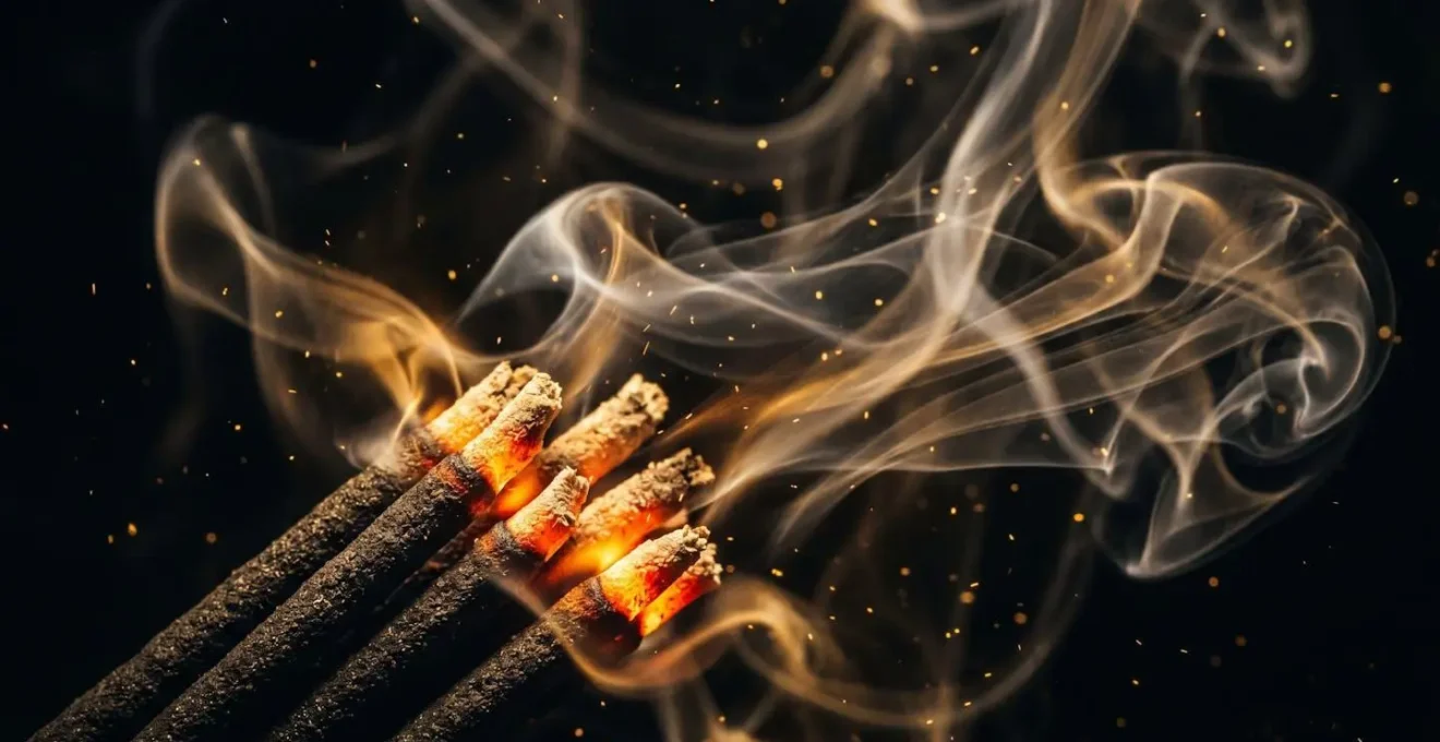 Thick incense smoke creating mystical atmosphere during fire dragon parade at night