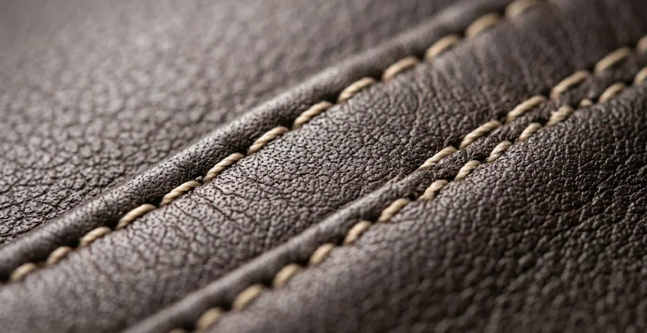 Extreme close-up of luxury handbag craftsmanship details showing stitching and material texture
