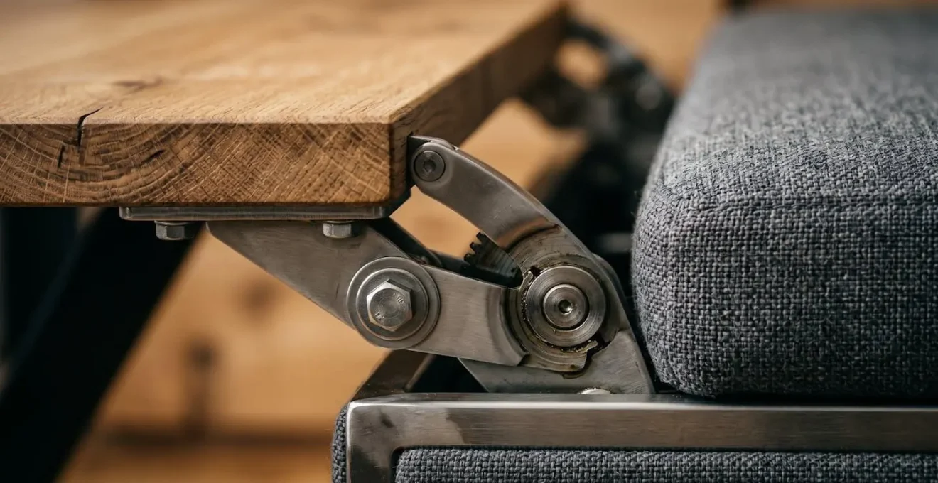 Close-up macro shot of innovative multifunctional furniture mechanism