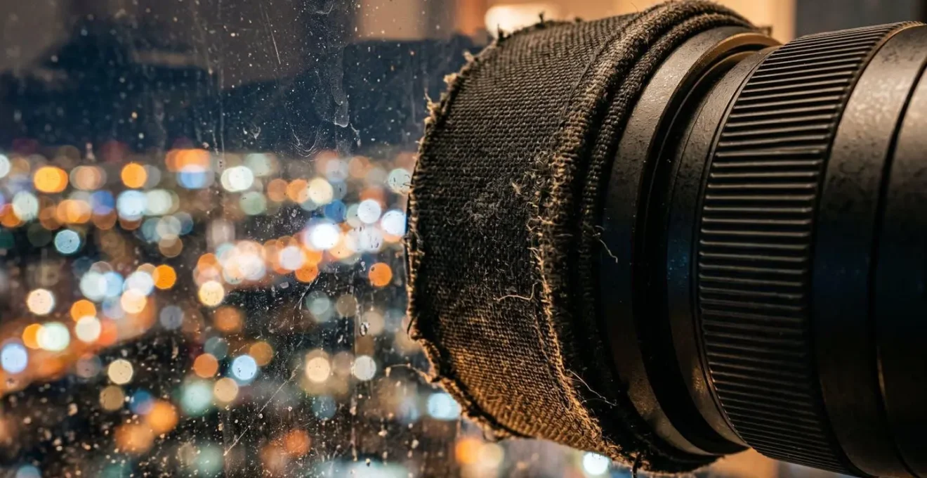 Photographer using anti-reflection technique at observation deck window