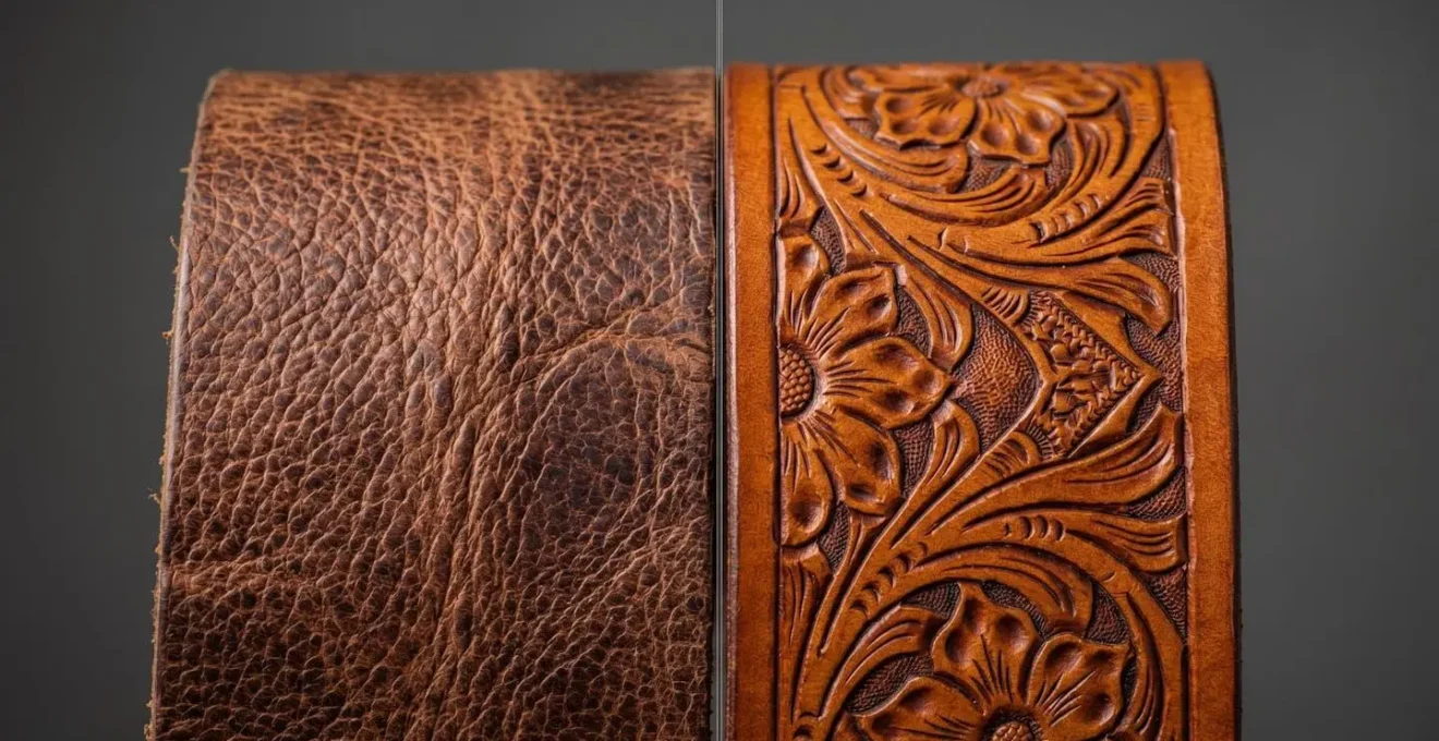 Close-up comparison of textile weaves and leather textures